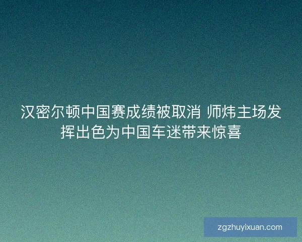 汉密尔顿中国赛成绩被取消 师炜主场发挥出色为中国车迷带来惊喜
